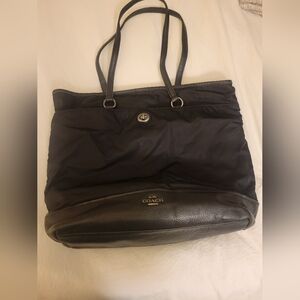 Coach Black Leather Trim Tote Bag